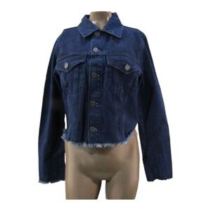 NWT ETIENNE MARCEL Dark Blue Zip Sleeve Cropped Denim Jacket Small